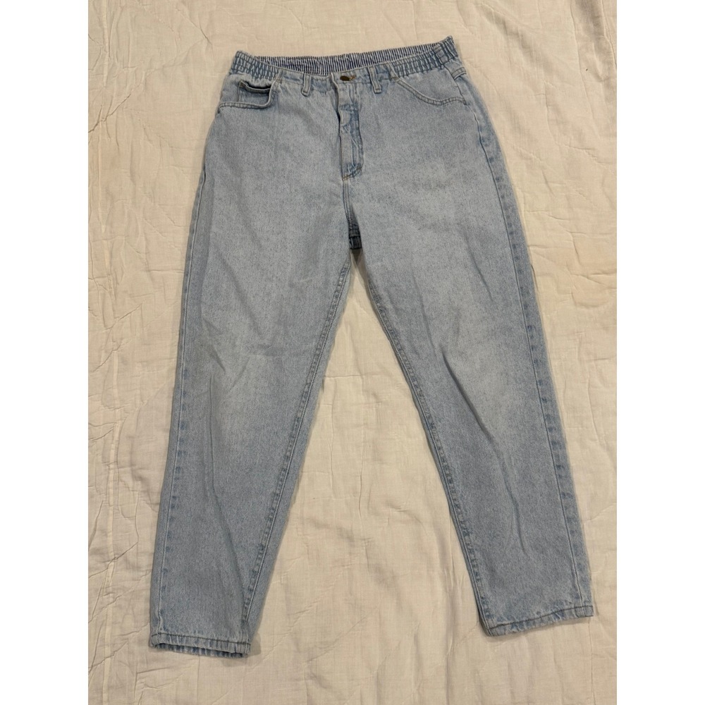LL Bean Vintage Light Wash High Waist Elastic Side Tapered Leg Jeans Mens Womens